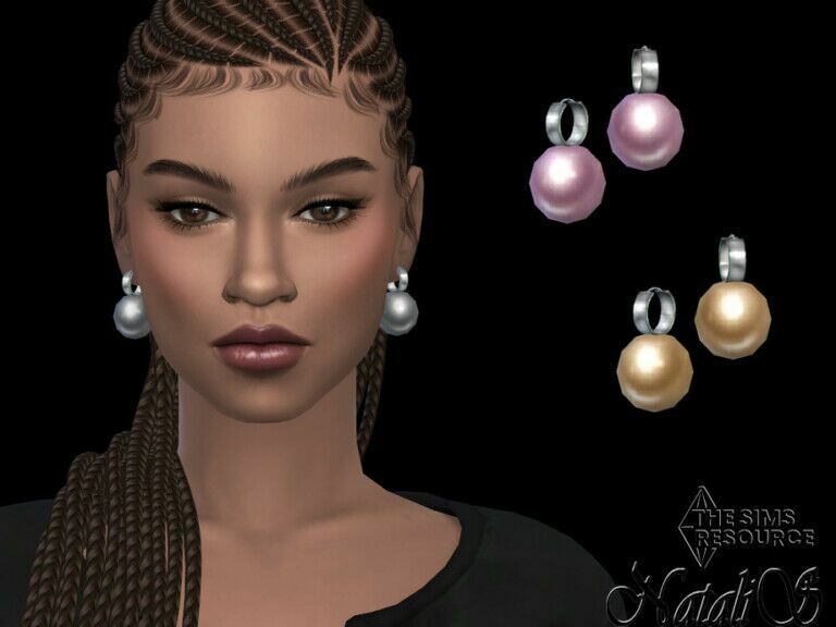 Huggie Hoop Giant Pearl Earrings By Natalis 1 Huggie Hoop Giant Pearl Earrings By Natalis Sims 4 CC