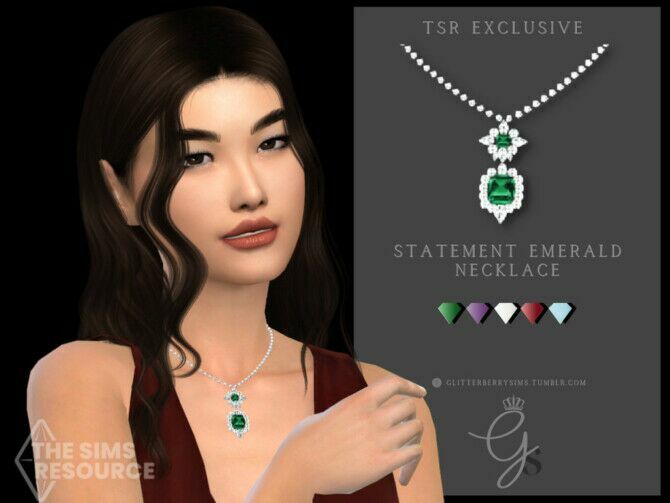 Statement Emerald Necklace By Glitterberryfly 1 Statement Emerald Necklace By Glitterberryfly Sims 4 CC