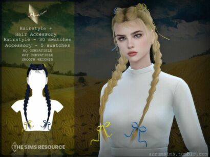 Bluesky – Hairstyle And Hair Accessory Set By Aurummusik Sims 4 CC