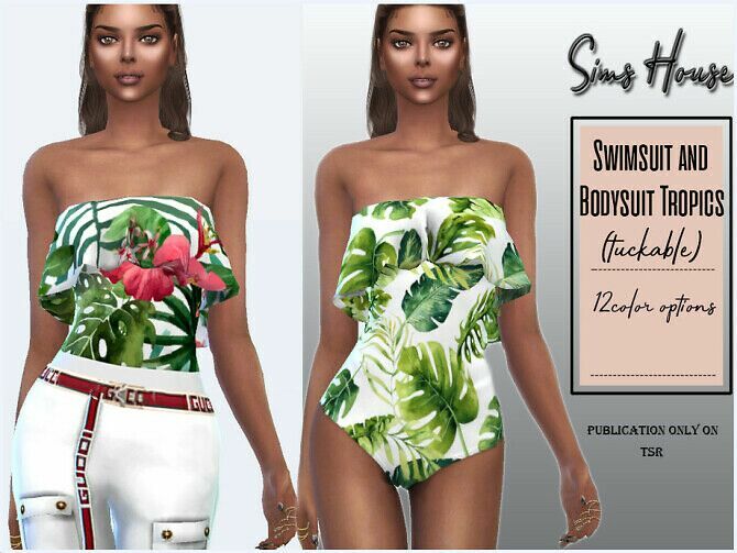 Bodysuit And Swimsuit Tropica (Tuckable) By Sims House 1 Bodysuit And Swimsuit Tropica (Tuckable) By Sims House Sims 4 CC