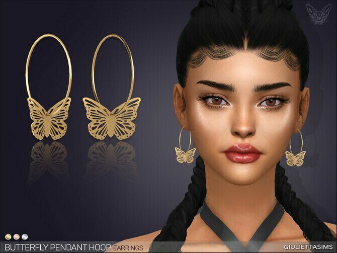 Butterfly Pendant Hoop Earrings By Feyona 1 Butterfly Pendant Hoop Earrings By Feyona Sims 4 CC