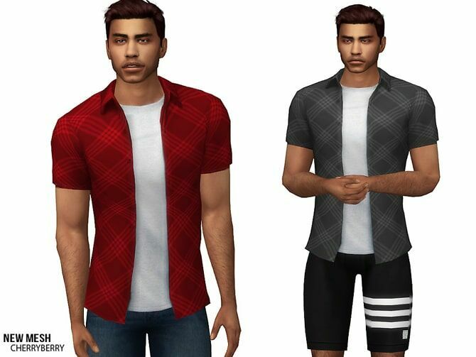 Casual Plaid Shirt By Cherryberrysim 1 Casual Plaid Shirt By Cherryberrysim Sims 4 CC