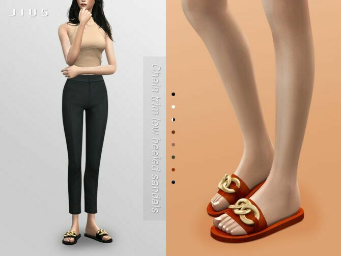 Chain Trim LOW Heeled Sandals 01 By Jius 1 Chain Trim LOW Heeled Sandals 01 By Jius Sims 4 CC