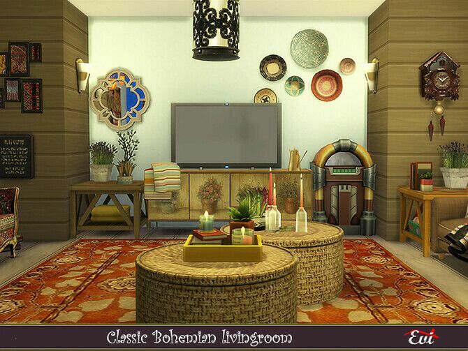 Classic Bohemian Livingroom By EVI 2 sims 4 cc classic bohemian livingroom by evi 2