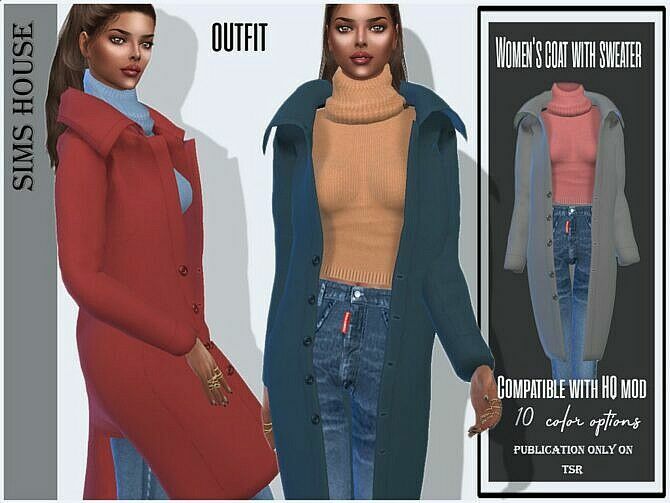 Coat With Sweater And Jeans Outfit By Sims House 1 Coat With Sweater And Jeans Outfit By Sims House Sims 4 CC