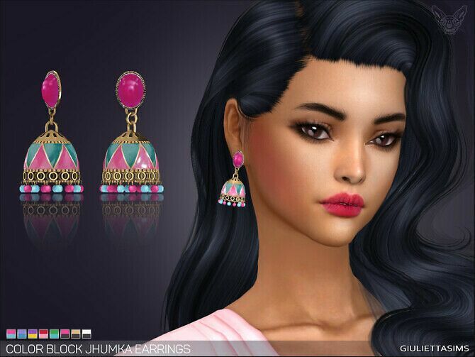 Color Block Jhumka Earrings By Feyona 1 Color Block Jhumka Earrings By Feyona Sims 4 CC