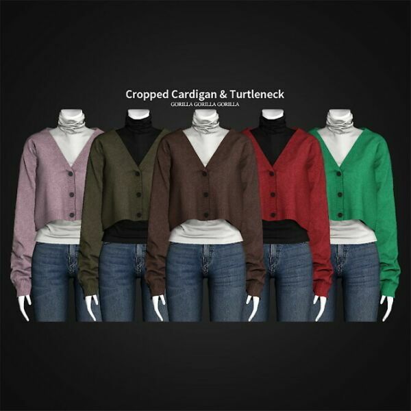 Cropped Cardigan & Turtleneck At Gorilla 1 Cropped Cardigan & Turtleneck At Gorilla Sims 4 CC