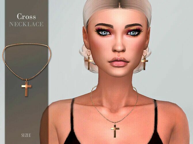 Cross Necklace By Suzue 1 Cross Necklace By Suzue Sims 4 CC
