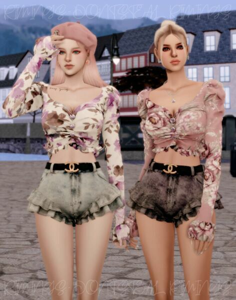 Cubic Button Puff Blouse & Belt Frill Shorts At Rimings 3 sims 4 cc cubic button puff blouse belt frill shorts at rimings 3