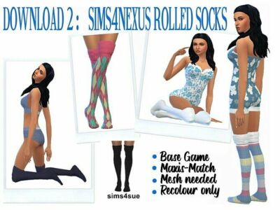Cuffed Socks & Rolled Thigh High Socks At Sims4Sue Sims 4 CC