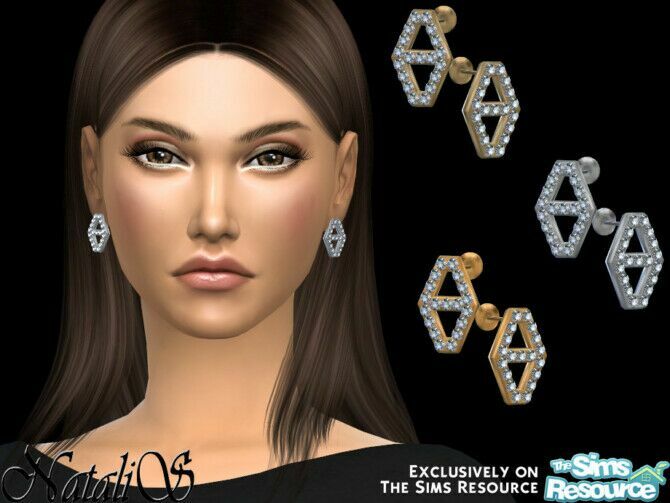 Diamond Hexagon Stud Earrings By Natalis 1 Diamond Hexagon Stud Earrings By Natalis Sims 4 CC