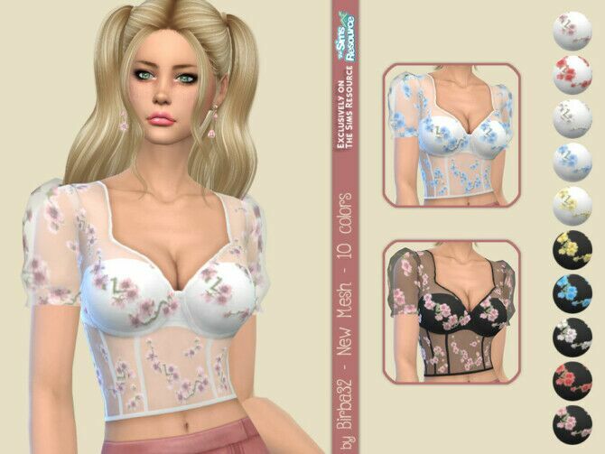 Flowers Spring TOP By Birba32 1 Flowers Spring TOP By Birba32 Sims 4 CC