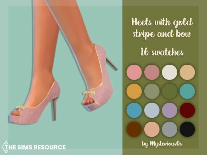 Heels With Gold Stripe And Bow By Mysteriousoo 1 Heels With Gold Stripe And Bow By Mysteriousoo Sims 4 CC