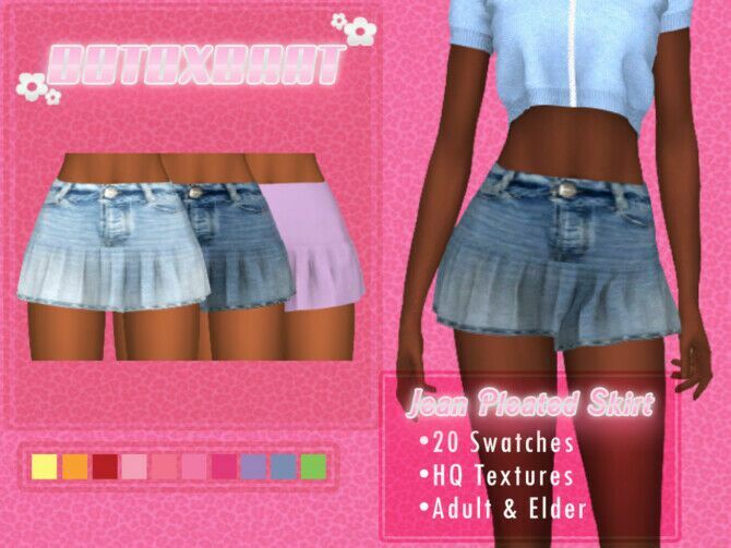 Jean Pleated Skirt By B0T0Xbrat 1 Jean Pleated Skirt By B0T0Xbrat Sims 4 CC