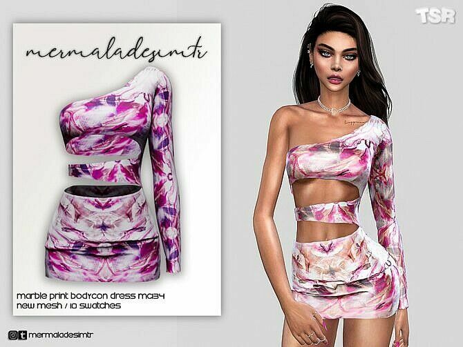 Marble Print Bodycon Dress MC134 By Mermaladesimtr 1 Marble Print Bodycon Dress MC134 By Mermaladesimtr Sims 4 CC