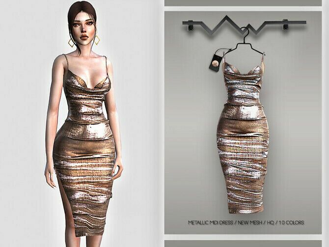Metallic Midi Dress BD396 By Busra-Tr 1 Metallic Midi Dress BD396 By Busra-Tr Sims 4 CC