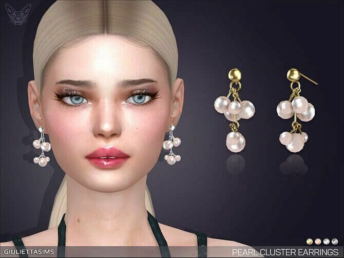 Pearl Cluster Drop Earrings By Feyona 1 Pearl Cluster Drop Earrings By Feyona Sims 4 CC