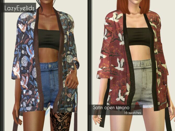 Satin Kimono & Pants + Bandeau Crop Top & Skirt At Lazyeyelids 1 Satin Kimono & Pants + Bandeau Crop Top & Skirt At Lazyeyelids Sims 4 CC