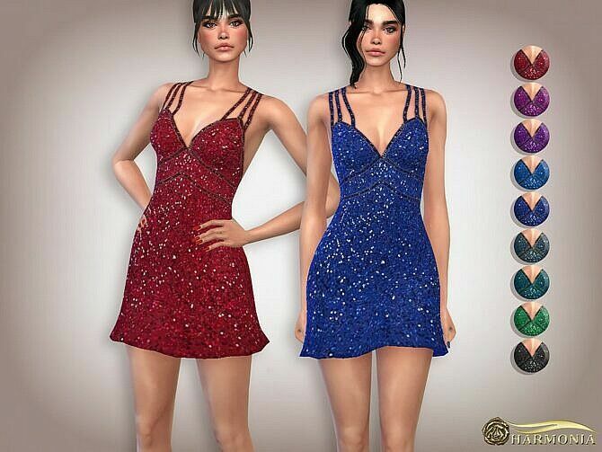 Sequin Double-Strap Cocktail Dress By Harmonia 1 Sequin Double-Strap Cocktail Dress By Harmonia Sims 4 CC