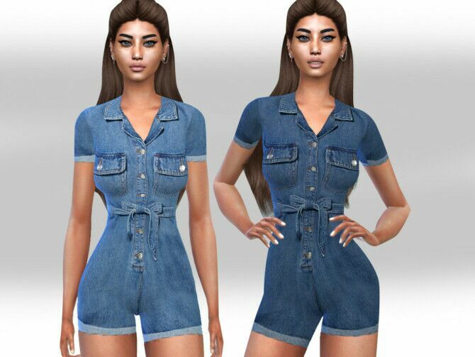 Short Sleeve Denim Jumpsuit By Saliwa 1 Short Sleeve Denim Jumpsuit By Saliwa Sims 4 CC