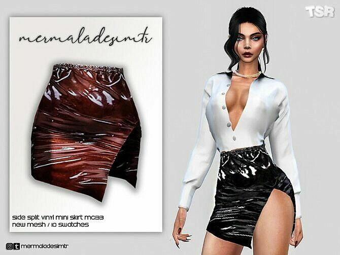 Side Split Vinyl Mini Skirt Mc133 By Mermaladesimtr 1 Side Split Vinyl Mini Skirt Mc133 By Mermaladesimtr Sims 4 CC