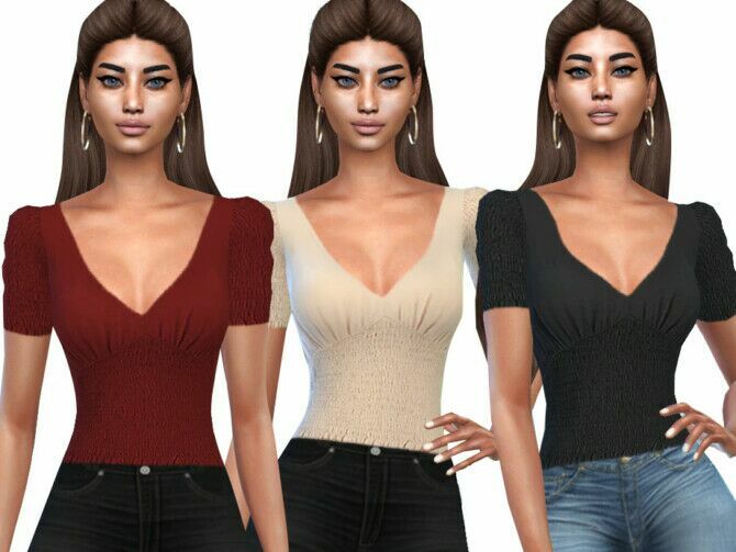 Smocked V Neck Blouses By Saliwa 1 Smocked V Neck Blouses By Saliwa Sims 4 CC