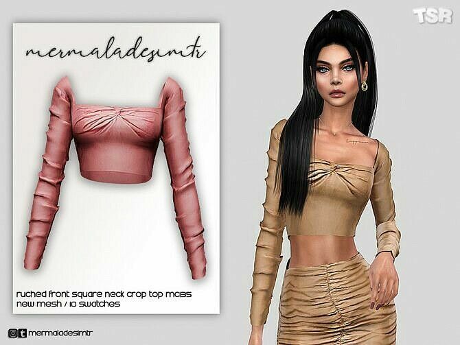 Square Neck Ruched Crop Top By Mermaladesimtr 1 Square Neck Ruched Crop Top By Mermaladesimtr Sims 4 CC
