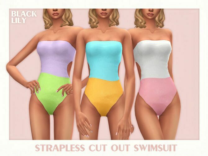 Strapless CUT OUT Swimsuit By Black Lily Sims 4 CC