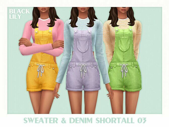 Sweater & Denim Shortall 03 By Black Lily 1 Sweater & Denim Shortall 03 By Black Lily Sims 4 CC