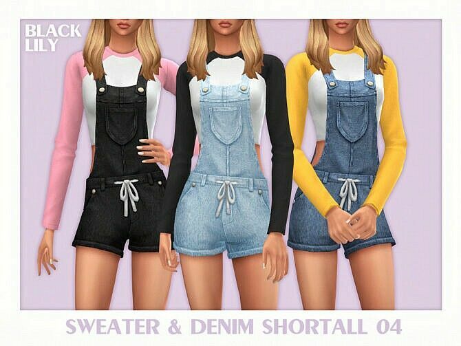 Sweater & Denim Shortall 04 By Black Lily 1 Sweater & Denim Shortall 04 By Black Lily Sims 4 CC