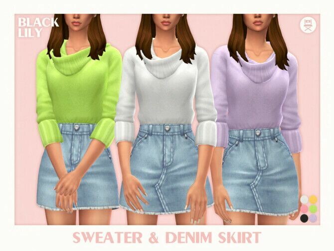 Sweater & Denim Skirt By Black Lily 1 Sweater & Denim Skirt By Black Lily Sims 4 CC