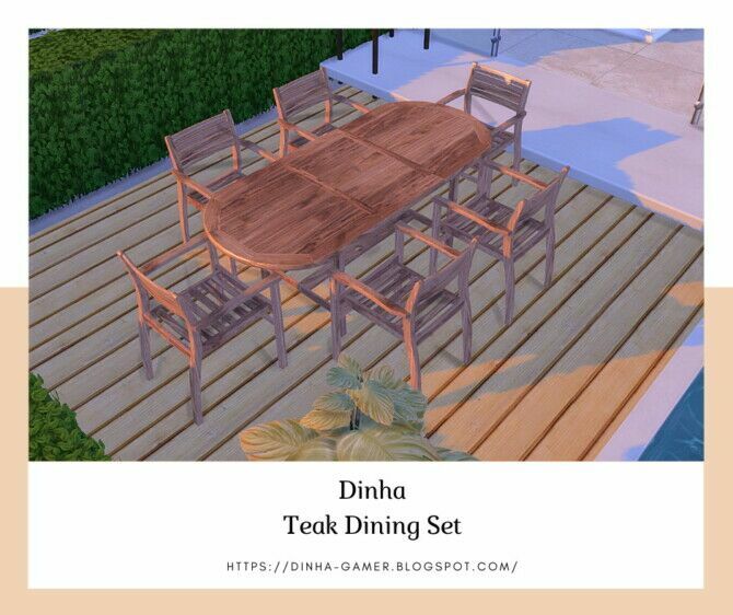 Teak Dining SET Table & Chair (Garden) At Dinha Gamer 2 sims 4 cc teak dining set table chair garden at dinha gamer 2