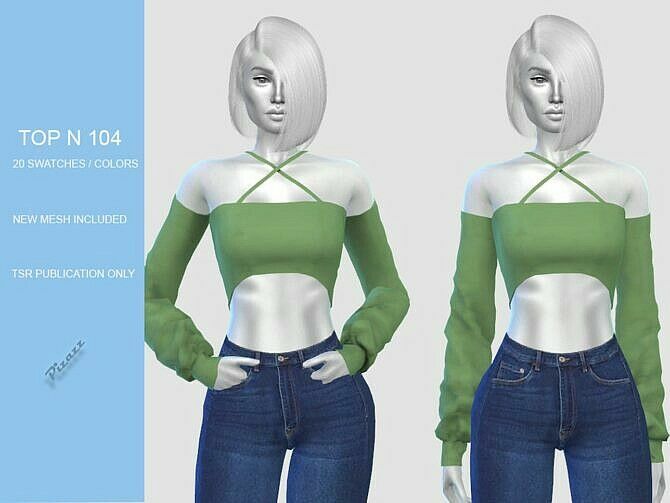 X Strap Long Sleeve Crop Top N 104 By Pizazz 1 X Strap Long Sleeve Crop Top N 104 By Pizazz Sims 4 CC
