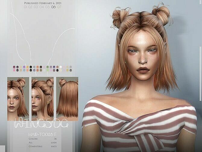 Double Buns Hair TO0206 By Wings 1 Double Buns Hair TO0206 By Wings Sims 4 CC