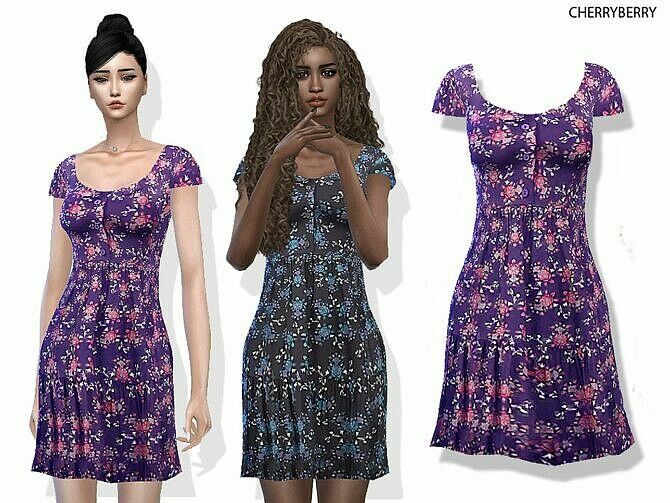 Floral DAY Dress By Cherryberrysim 1 Floral DAY Dress By Cherryberrysim Sims 4 CC