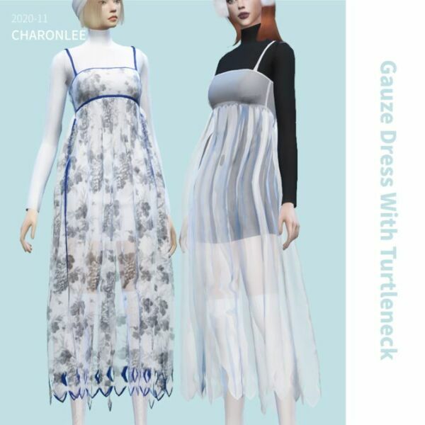 Gauze Dress With Turtleneck At Charonlee 1 Gauze Dress With Turtleneck At Charonlee Sims 4 CC