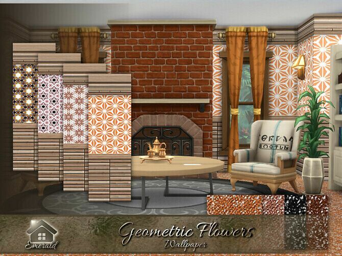 Geometric Flowers Wallpaper By Emerald 1 Geometric Flowers Wallpaper By Emerald Sims 4 CC