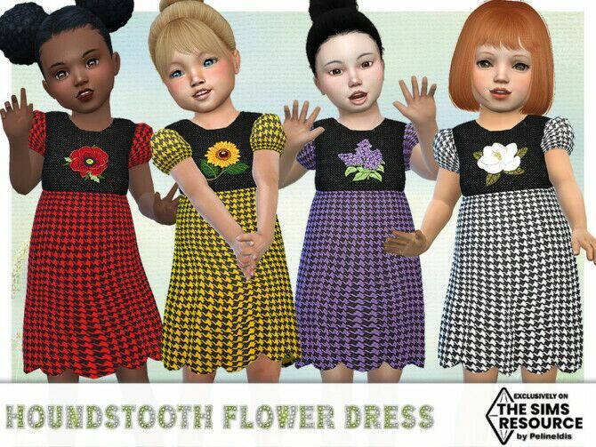 Houndstooth Flower Dress By Pelineldis 1 Houndstooth Flower Dress By Pelineldis Sims 4 CC