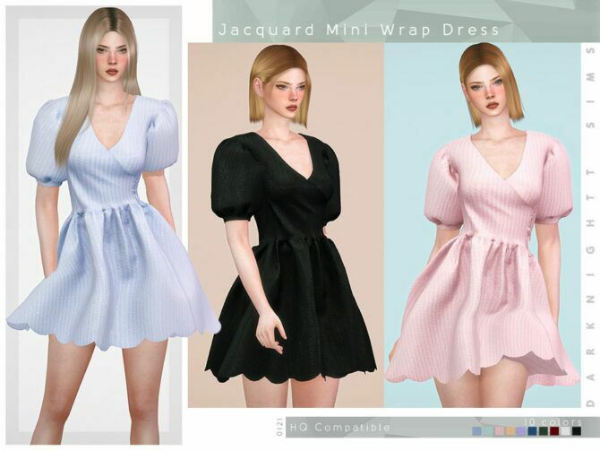 Jacquard Mini Wrap Dress By Darknightt 1 Jacquard Mini Wrap Dress By Darknightt Sims 4 CC