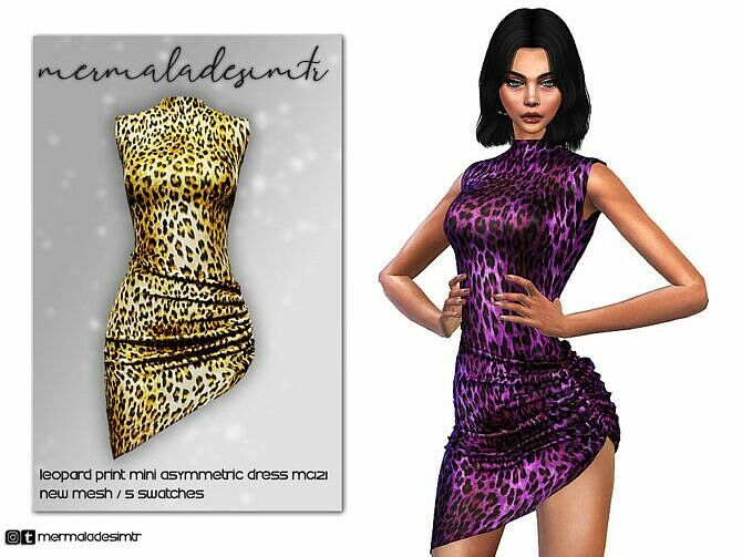 Leopard Print Mini Asymmetric Dress MC121 By Mermaladesimtr 1 Leopard Print Mini Asymmetric Dress MC121 By Mermaladesimtr Sims 4 CC