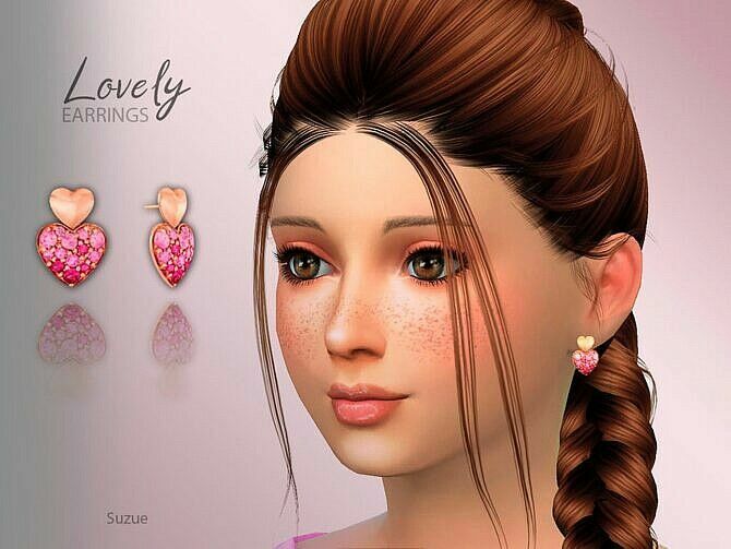 Lovely Hearts Child Earrings By Suzue 1 Lovely Hearts Child Earrings By Suzue Sims 4 CC