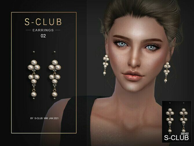 Pearl Earrings 202102 By S-Club WM 1 Pearl Earrings 202102 By S-Club WM Sims 4 CC