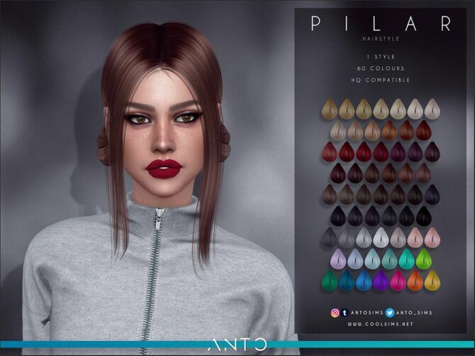Pilar LOW Buns With Bangs Hairstyle By Anto 1 Pilar LOW Buns With Bangs Hairstyle By Anto Sims 4 CC