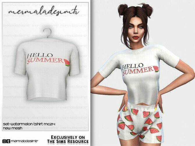 Pyjamas SET Watermelon T-Shirt MC214 By Mermaladesimtr 1 Pyjamas SET Watermelon T-Shirt MC214 By Mermaladesimtr Sims 4 CC