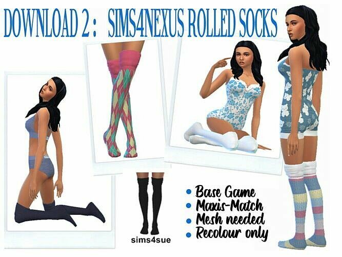 Cuffed Socks & Rolled Thigh High Socks By Sims4Sue 1 Cuffed Socks & Rolled Thigh High Socks By Sims4Sue Sims 4 CC