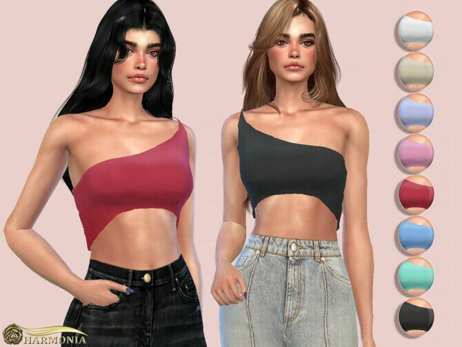 Slinky ONE Shoulder Crop TOP By Harmonia 1 Slinky ONE Shoulder Crop TOP By Harmonia Sims 4 CC