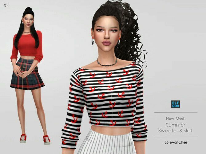 Summer SET Sweater & Skirt At Elfdor Sims 1 Summer SET Sweater & Skirt At Elfdor Sims Sims 4 CC