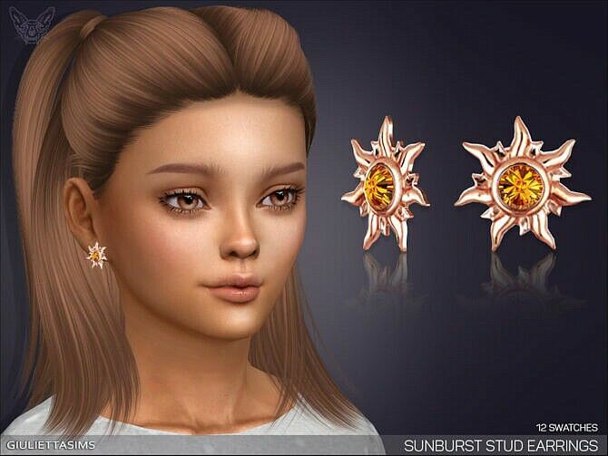 Sunburst Stud Earrings For Kids By Feyona 1 Sunburst Stud Earrings For Kids By Feyona Sims 4 CC