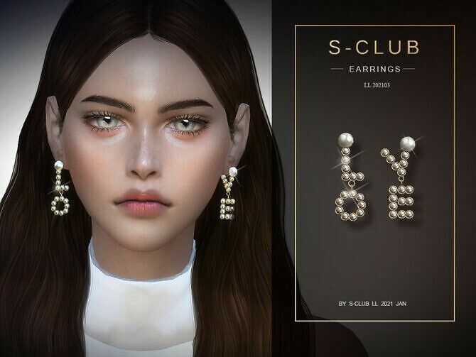 The Pearl Letter Love Earrings By S-Club LL 1 The Pearl Letter Love Earrings By S-Club LL Sims 4 CC