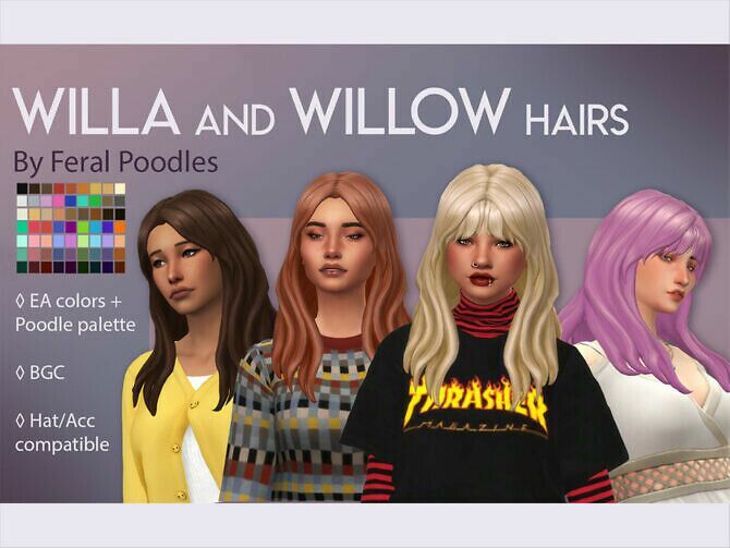 Willa Long And Flowy Hair By Feralpoodles 1 Willa Long And Flowy Hair By Feralpoodles Sims 4 CC